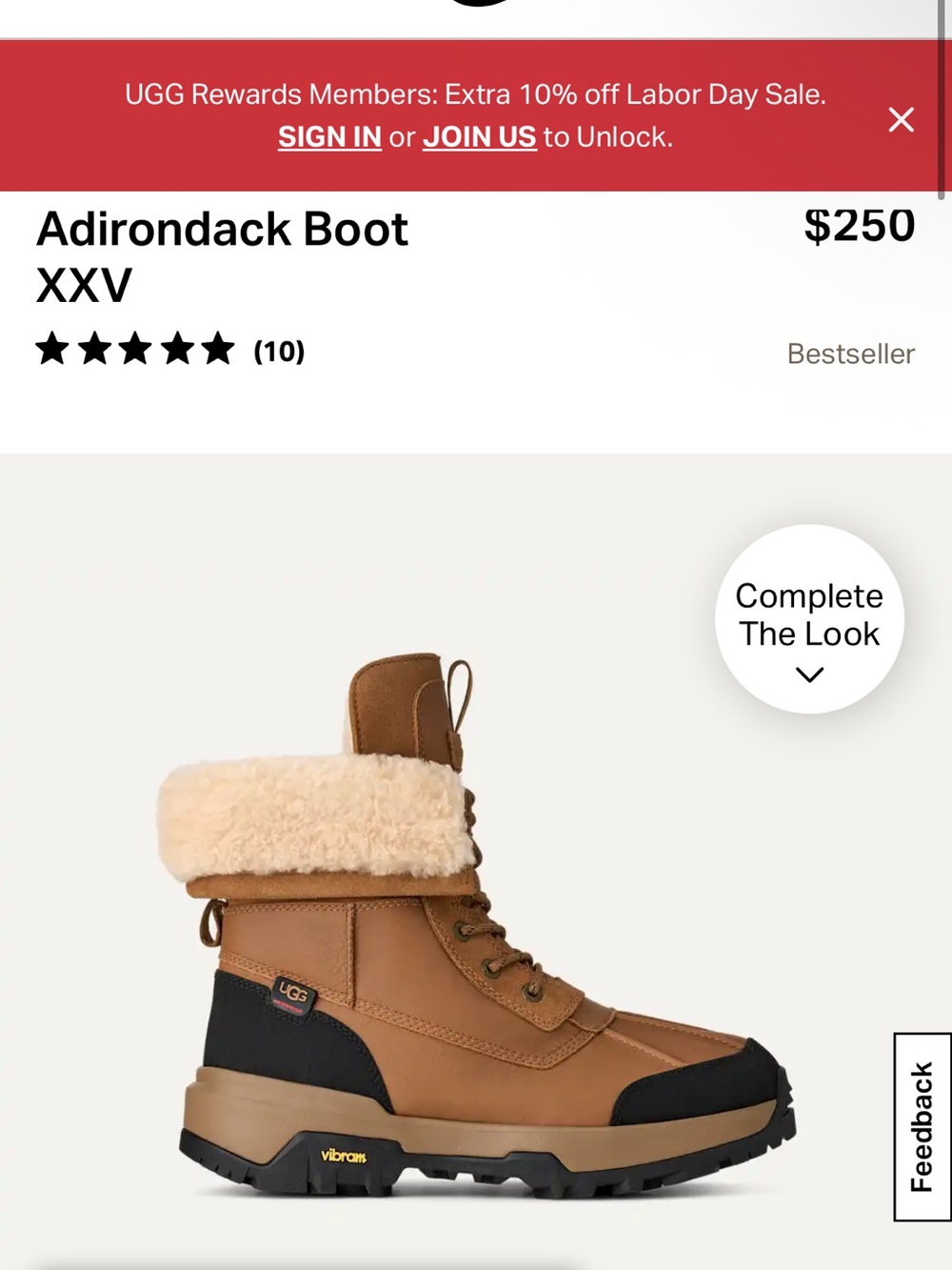 UGG Adirondack Boot XXV in Chestnut and Black with Cream Shearling
